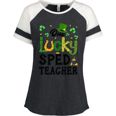 One Lucky Sped Teacher St Patricks Day Funny Gift Enza Ladies Jersey Colorblock Tee