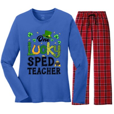 One Lucky Sped Teacher St Patricks Day Funny Gift Women's Long Sleeve Flannel Pajama Set 