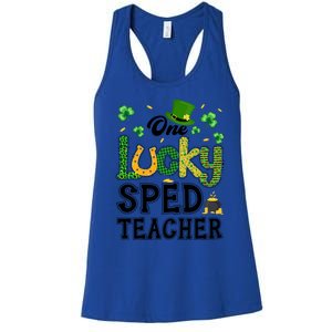 One Lucky Sped Teacher St Patricks Day Funny Gift Women's Racerback Tank