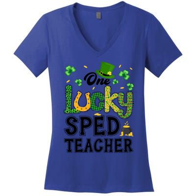 One Lucky Sped Teacher St Patricks Day Funny Gift Women's V-Neck T-Shirt