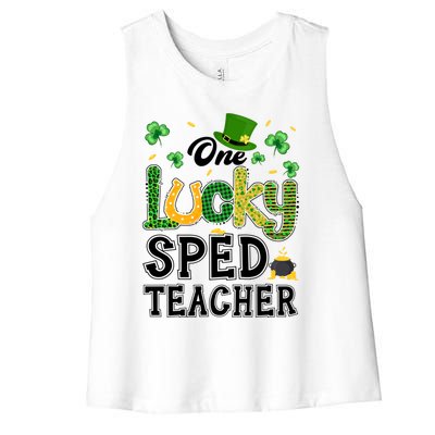 One Lucky Sped Teacher St Patricks Day Funny Gift Women's Racerback Cropped Tank