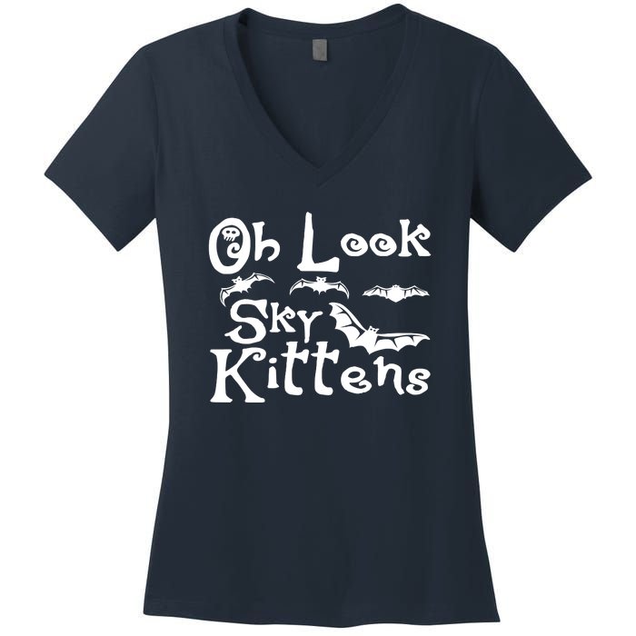 Oh Look Sky Kittens Bats Bat Women's V-Neck T-Shirt