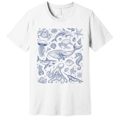 Ocean Life Sea Aesthetic Dolphin Beach 90s Vintage Sea Animals Marine Science Premium T-Shirt