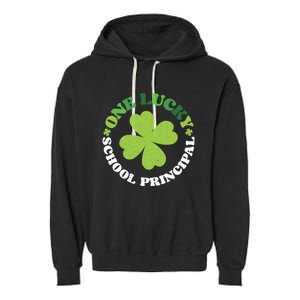 One Lucky School Principal Irish Clovers St Patrick's Day Cool Gift Garment-Dyed Fleece Hoodie