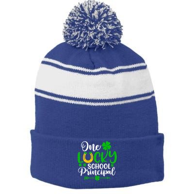 One Lucky School Principal Gift Funny St Patrick's Day Cool Gift Stripe Pom Pom Beanie