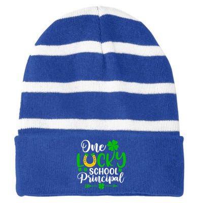 One Lucky School Principal Gift Funny St Patrick's Day Cool Gift Striped Beanie with Solid Band