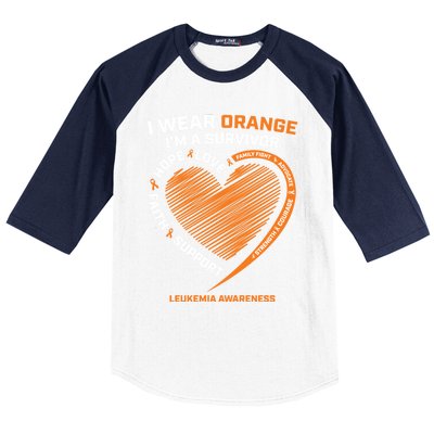 Orange Leukemia Survivor Gift Cancer Survivor Funny Gift Baseball Sleeve Shirt