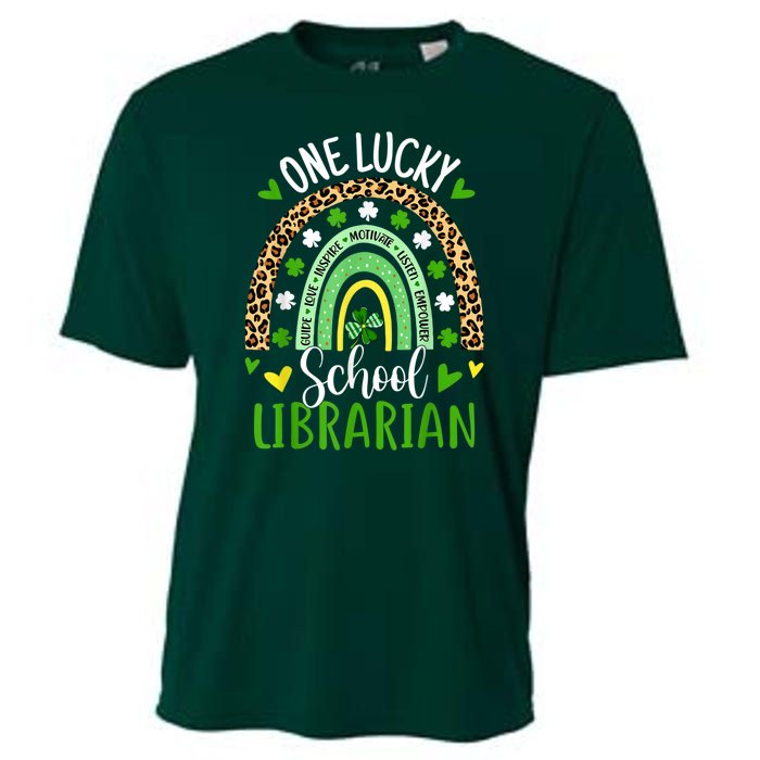 One Lucky School Librarian Rainbow St Patricks Day Cooling Performance Crew T-Shirt