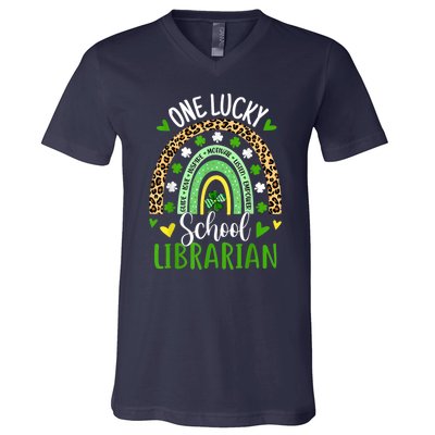 One Lucky School Librarian Rainbow St Patricks Day V-Neck T-Shirt