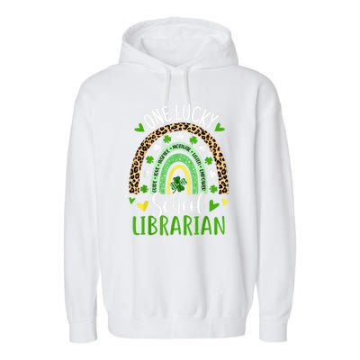 One Lucky School Librarian Rainbow St Patricks Day Garment-Dyed Fleece Hoodie