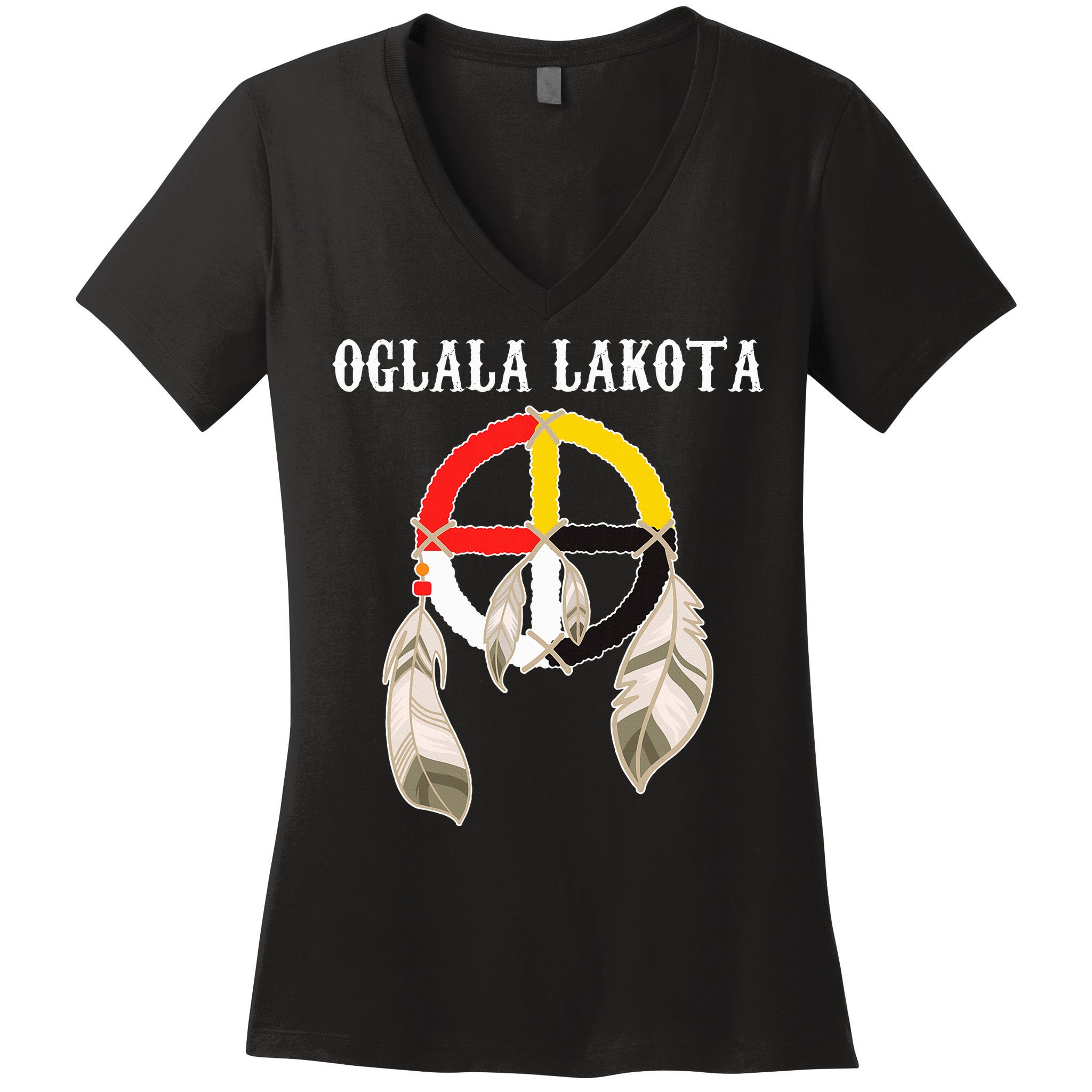 Oglala Lakota Sioux South Dakota Medicine Wheel Lakota Chief Women's V-Neck T-Shirt