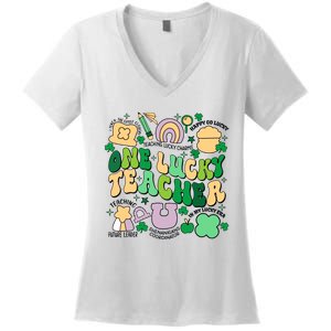 One Lucky Teacher St Patricks Day Irish Teacher Lucky Era Women's V-Neck T-Shirt