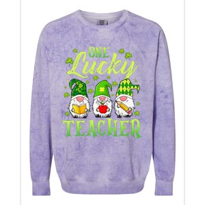 One Lucky Teacher Irish Gnome Leopard Patricks Day Colorblast Crewneck Sweatshirt