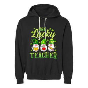 One Lucky Teacher Irish Gnome Leopard Patricks Day Garment-Dyed Fleece Hoodie