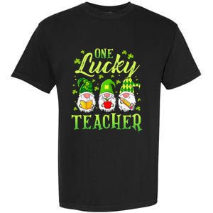 One Lucky Teacher Irish Gnome Leopard Patricks Day Garment-Dyed Heavyweight T-Shirt