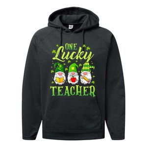 One Lucky Teacher Irish Gnome Leopard Patricks Day Performance Fleece Hoodie