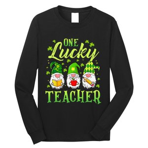 One Lucky Teacher Irish Gnome Leopard Patricks Day Long Sleeve Shirt