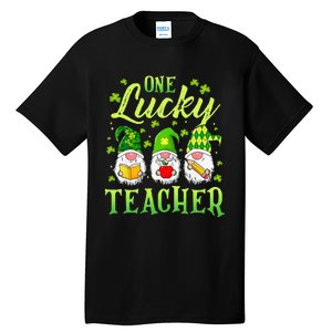 One Lucky Teacher Irish Gnome Leopard Patricks Day Tall T-Shirt