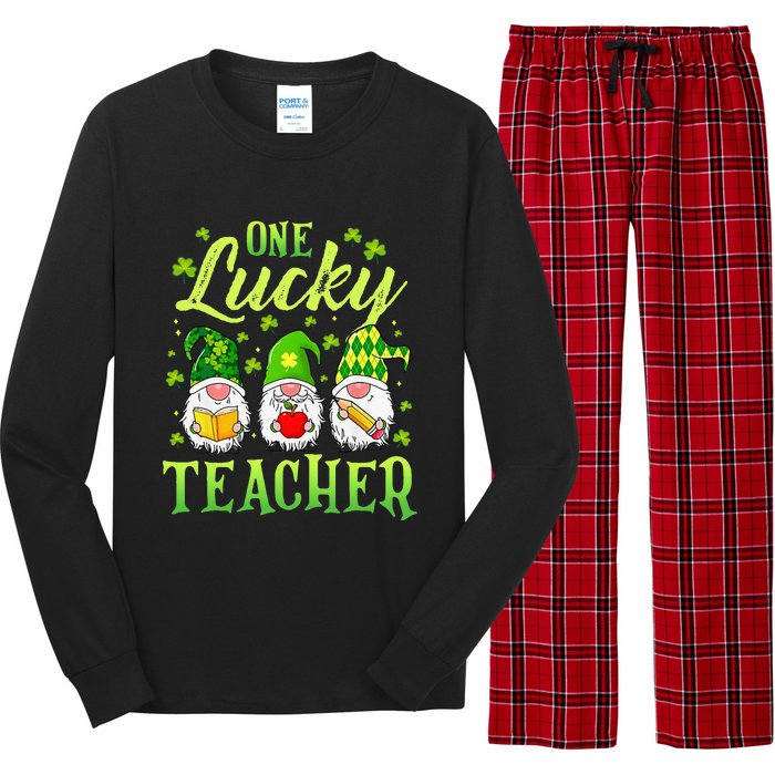 One Lucky Teacher Irish Gnome Leopard Patricks Day Long Sleeve Pajama Set