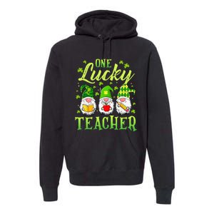 One Lucky Teacher Irish Gnome Leopard Patricks Day Premium Hoodie