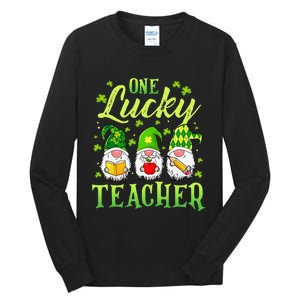 One Lucky Teacher Irish Gnome Leopard Patricks Day Tall Long Sleeve T-Shirt