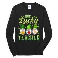 One Lucky Teacher Irish Gnome Leopard Patricks Day Tall Long Sleeve T-Shirt