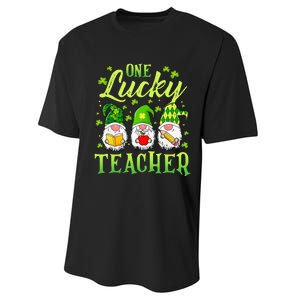 One Lucky Teacher Irish Gnome Leopard Patricks Day Performance Sprint T-Shirt