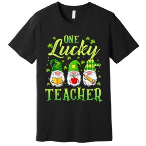 One Lucky Teacher Irish Gnome Leopard Patricks Day Premium T-Shirt