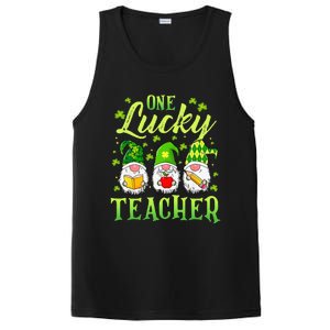 One Lucky Teacher Irish Gnome Leopard Patricks Day PosiCharge Competitor Tank