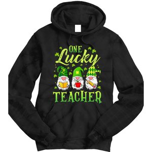 One Lucky Teacher Irish Gnome Leopard Patricks Day Tie Dye Hoodie