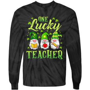 One Lucky Teacher Irish Gnome Leopard Patricks Day Tie-Dye Long Sleeve Shirt