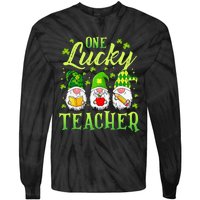 One Lucky Teacher Irish Gnome Leopard Patricks Day Tie-Dye Long Sleeve Shirt