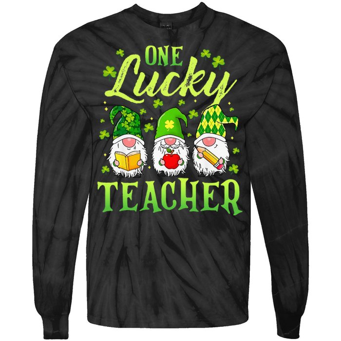 One Lucky Teacher Irish Gnome Leopard Patricks Day Tie-Dye Long Sleeve Shirt