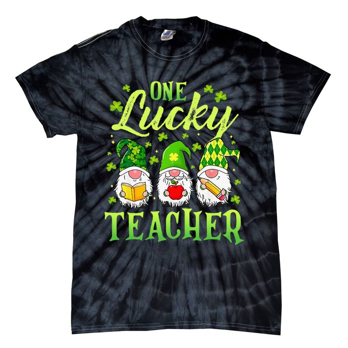 One Lucky Teacher Irish Gnome Leopard Patricks Day Tie-Dye T-Shirt