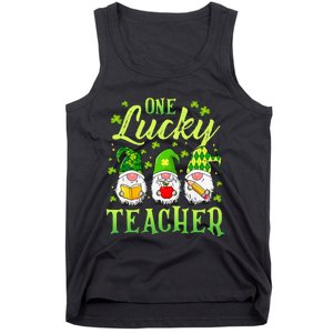 One Lucky Teacher Irish Gnome Leopard Patricks Day Tank Top