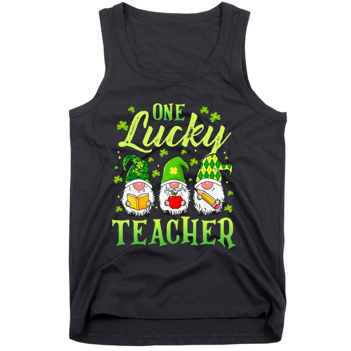 One Lucky Teacher Irish Gnome Leopard Patricks Day Tank Top