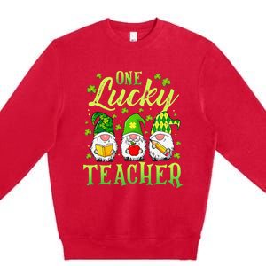 One Lucky Teacher Irish Gnome Leopard Patricks Day Premium Crewneck Sweatshirt