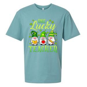 One Lucky Teacher Irish Gnome Leopard Patricks Day Sueded Cloud Jersey T-Shirt