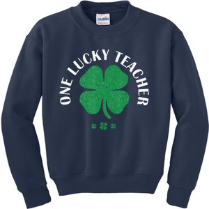 One Lucky Teacher Green Shamrock Leaf St Patricks Kids Sweatshirt