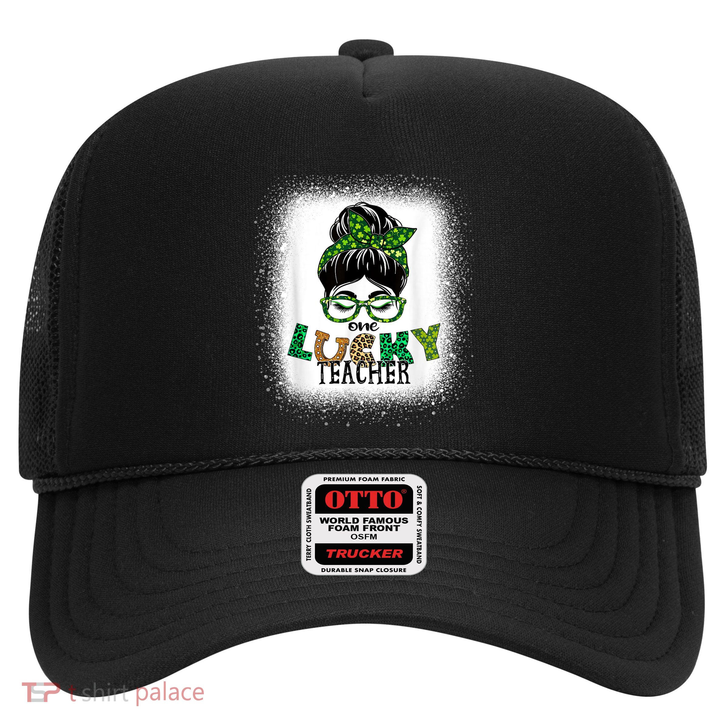 One Lucky Teacher Bleached Messy Bun St Patricks Day Trucker Hat