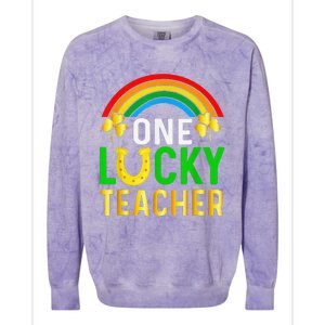 One Lucky Teacher Gift Saint Patrick's Day Shamrock Leopard Colorblast Crewneck Sweatshirt