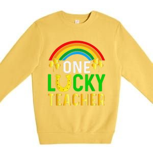 One Lucky Teacher Gift Saint Patrick's Day Shamrock Leopard Premium Crewneck Sweatshirt