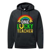 One Lucky Teacher Gift Saint Patrick's Day Shamrock Leopard Performance Fleece Hoodie