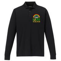 One Lucky Teacher Gift Saint Patrick's Day Shamrock Leopard Performance Long Sleeve Polo