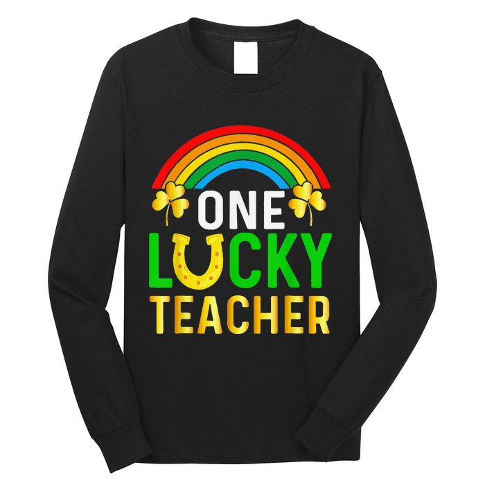 One Lucky Teacher Gift Saint Patrick's Day Shamrock Leopard Long Sleeve Shirt