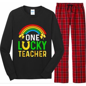 One Lucky Teacher Gift Saint Patrick's Day Shamrock Leopard Long Sleeve Pajama Set