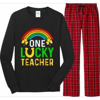 One Lucky Teacher Gift Saint Patrick's Day Shamrock Leopard Long Sleeve Pajama Set