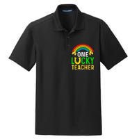 One Lucky Teacher Gift Saint Patrick's Day Shamrock Leopard Dry Zone Grid Polo