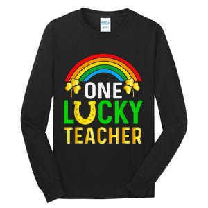 One Lucky Teacher Gift Saint Patrick's Day Shamrock Leopard Tall Long Sleeve T-Shirt