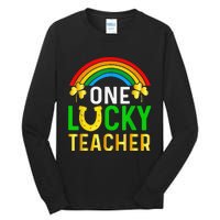 One Lucky Teacher Gift Saint Patrick's Day Shamrock Leopard Tall Long Sleeve T-Shirt